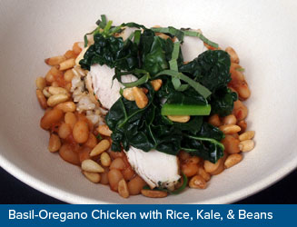 Basil Oregano Chicken with Rice, Beans, and Kale Bowl